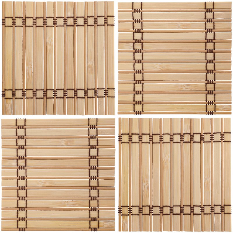 BambooMN Premium Bamboo Slat Coasters - 4.25" x 4.25" -