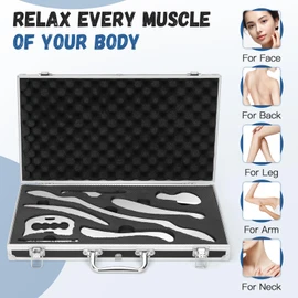 ISXACFF 8 in 1 Stainless Steel Gua Sha Muscle Scraper Massage Tool Set IASTM Tools Portable Scraping Tool Physical Therapy Great Soft Tissue Mobilization with Carrying Case