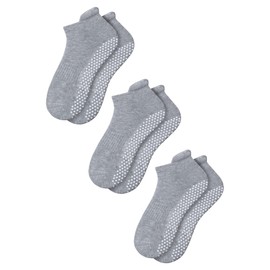 RATIVE Anti Slip Non Skid Barre Yoga Pilates Hospital Ankle Socks with grips for Adults Men Women (Medium, 3-pairs/grey)