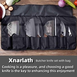 Butcher Chef Knife Set with Bag，Heavy Duty Bone Chopper High Carbon Steel Meat Cleaver for Meat Cutting Processing,Hand Forged Boning Carving knives，Outdoor BBQ Camping Knife (5 Butcher knife set)