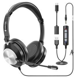 USB Headset with Microphone, Computer Laptop Headset with Noise Cancelling Mic, with Volume Controls & Mic Mute for PC, Work, Home, Business, Office, Online Classes, Skype, Video Meeting, Zoom
