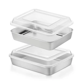 Herogo Baking Pan with Lid, 7 x 9 Inch Stainless Steel Nonstick Deep Pan, Rectangle Cakes Bakeware with Lid for Brownies Casseroles, Non Toxic & Dishwasher Safe, Set of 2