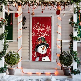 LUVADIAN Christmas Snowman Door Cover Decorations, Let It Snow Christmas Xmas Door Covers Banners Photography Background Backdrop for Front Door Porch Home Office Indoor Outdoor Decor, 35 * 79 Inch