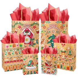 qiqee Christmas Gift Bags with Handles 30Pcs Assorted Sizes Xmas Kraft Paper Bags(Variety Large-10.2''×13''× 5.5'', Medium-8.7''×10.6''×4.3'', Small-6.3''×8.7''×3.1''/ Tissue Paper included)
