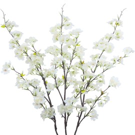 CISDUEO 3Pcs Artificial Cherry Blossom Flower White Silk Peach Flowers Bulk Plum Blossom Flowers with Leaves Cherry Blossom Branches Vase Arrangements for Spring Wedding Indoor Outdoor DIY Party Decor