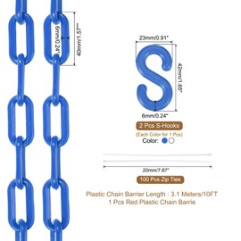 sourcing map Plastic Chain 10 FT/3.1 M, Safety Chain Blue White Plastic Chain Link Barrier with Zip Ties and S-Hooks for Crowd Control Queue Line Fence Decoration