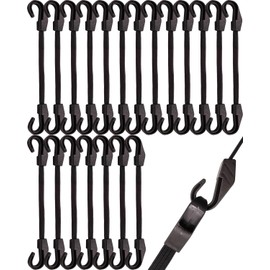 BINCKIN Bungee Cords with Hooks 30cm - 20 PCS Heavy Duty Bundy Cord with Hooks, 18mm Strong Bungee Straps with Hooks for Outdoor Camping Tarp, Tents, Bikes and Fixings (Black)