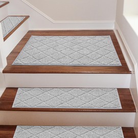 COSY HOMEER Edging Stair Treads Non-Slip Corner Indoor Stair Runners for Wooden Steps,Landing Slip Resistant Stair Rugs for Kids and Dogs, 100% Polyester TPE Backing,Grey