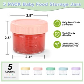 RowinsyDD RowinsyDD 5 Pack Glass Baby Food Storage Containers, 4 oz Leakproof Baby Food Jars with Lids, Small Glass Food Containers for Infant Baby Food, Freezer & Microwave Safe, BPA Free