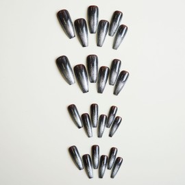 Nail Tip, Long False Claws, Stylish, Magnet, Cat Eye, Long Nail Tip, 24 Pieces, Glossy, Glitter, Cute, False Nails, Magnet, Popular, Fake Nails, Simple, Handmade Nail Stickers, Nail Art, DIY Nails,