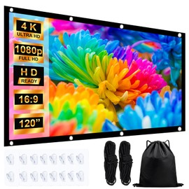 JASFLY Screen Projector 120 Inch 16:9 HD High Resolution Projector Screen, 4K Foldable Portable Projector Screen, 265 x 150 cm Projector Screens with 2 x 5 m Rope and 16 Hooks for Camping and Home