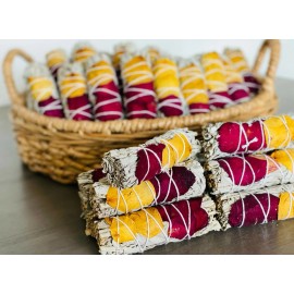 White Sage w/ Dried Red & Yellow Rose Petals 4" Smudge Sticks