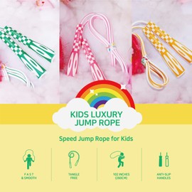 Skipping Speed Jump Rope for Kids - Light Weight, Adjustable, Tangle Free, Long Jumping ropes for Cardio, Boxing, CrossFit for Boys and Girls Ages 6~10 (Kids Luxury Yellow)