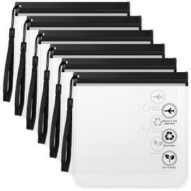 Tatxmalv Pack of 6 Transparent Toiletry Bag, 20 x 20 cm Liquid Bag Bag, 1 Litre Aeroplane Travel Accessories Toiletry Bag, Waterproof Toiletry Bag, Cosmetic Bag, Hand Luggage with Handle, black, Clear