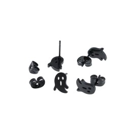 Unbranded Gunmetal Stainless Steel Earrings - Ghost Studs - 9mm - 2 Pieces 1 Pair - ER376