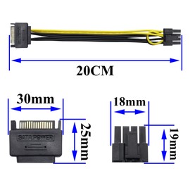 zdyCGTime 2 Pack 15-Pin SATA Male to 8 Pin (6+2 Pin) PCI-Express Female Video Card Power Adapter Cable (6+2Pin) 8 Pin PCI-E Female to Male SATA for Graphic Cable (20CM/8inch)