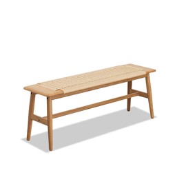 KEIKI Woven Dining Bench, 100% Solid Wood Bench for Dining Room, Bedroom, Living Room, Entryway