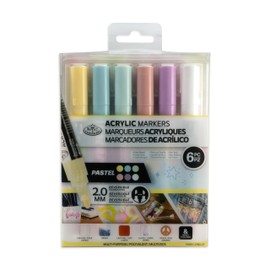 Royal & Langnickel 6pc ACRYLIC ARTIST MARKERS 2MM REVERSIBLE TIP PASTEL COLOURS
