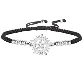 UNIFT Pentagram Sun Bracelet For Women & Men Stainless Steel Hollow Out Supernatural Double Rope Bracelet Charms Wicca Jewelry Gifts (silver-B, Stainless Steel)