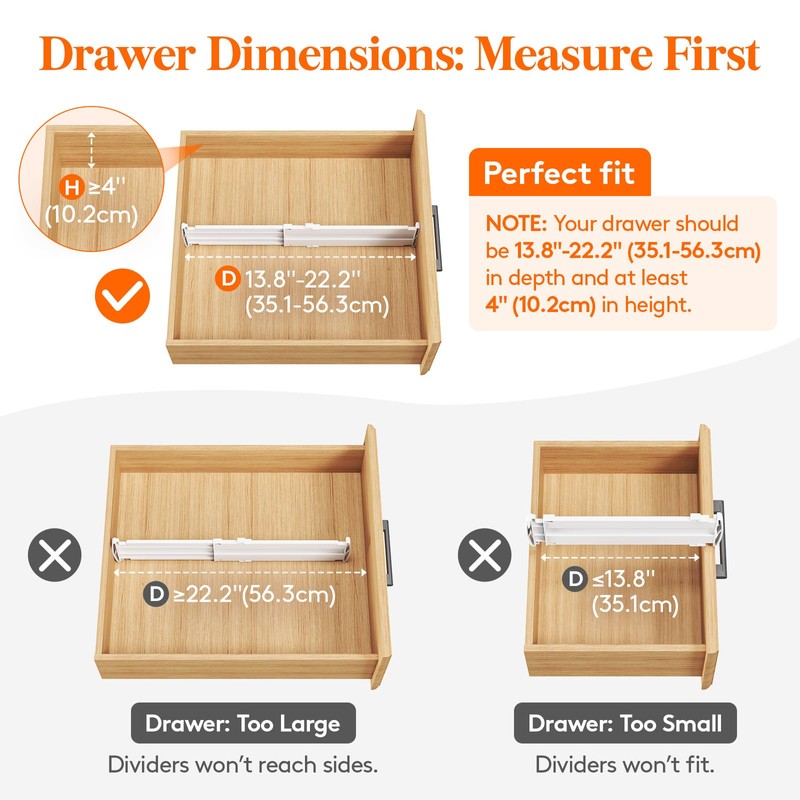 Lifewit 4 Pack Drawer Dividers Plastic 4" High, 14-23" Adjustable