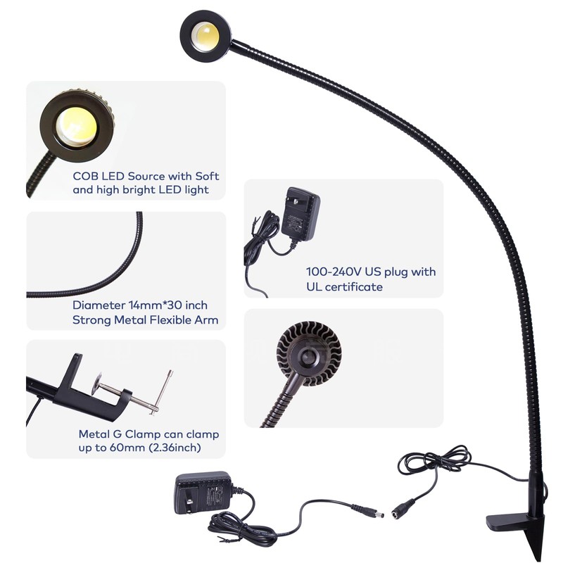 Hersi High Bright 5w 35‘’Long Flexible Arm Desk Lamp Metal