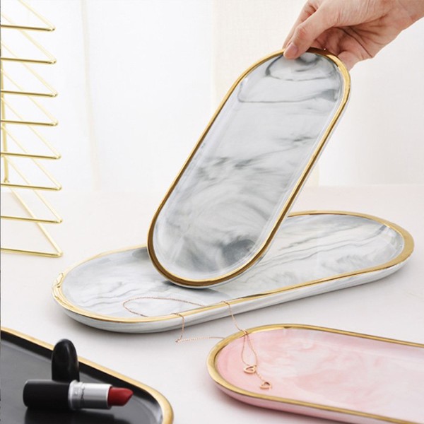 Adung Playground Gold Line Marble Tray Marble Oval, Marble Tray