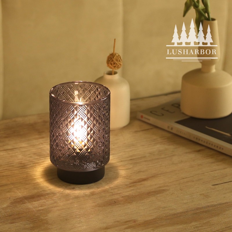 LUSHARBOR Battery Operated Lamp with Timer, Small Decorative Table Lamp