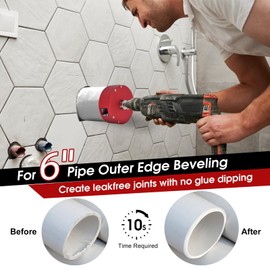 6 inch PVC Deburring Tool, PVC Chamfer Tool PVC Pipe Beveling Tool with 3 Steel Blades, Pipe Reamer Plumbing Tool for PVC, CPVC, ABS, PP, PE Fittings Replace