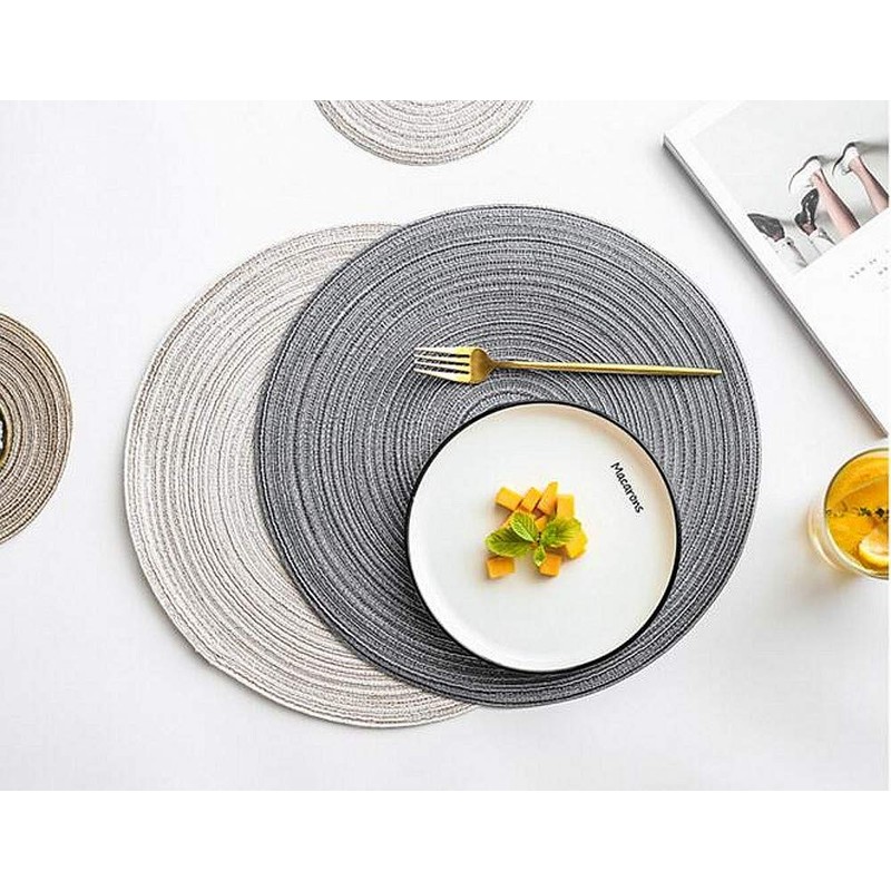 JZK Set of 8 grey braided round table mats and