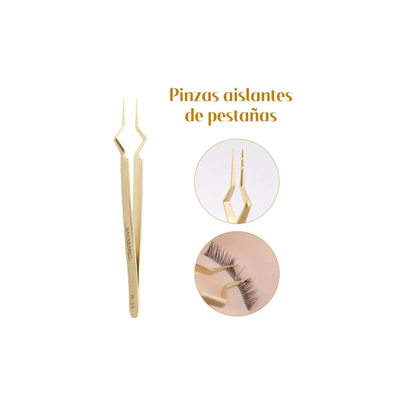Pinzas De Aislamiento Nagaraku N-12 Extensiones De Pestañas Color Dorado