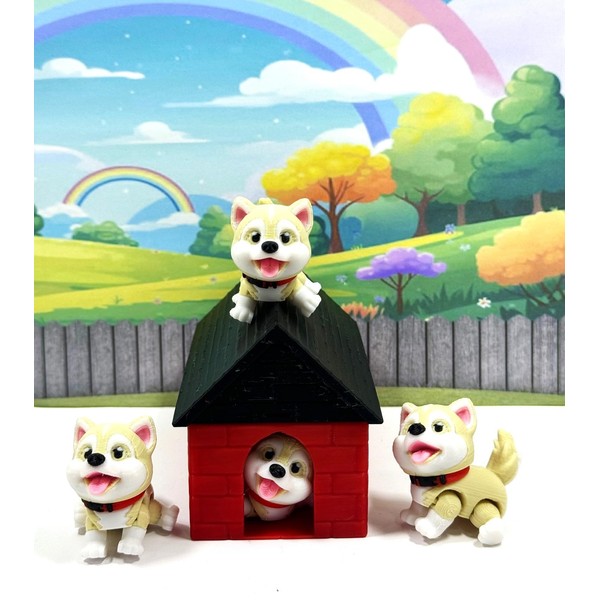 4pcs Cute 3D Printed Baby Husky Chibi Edition, 3D Printred