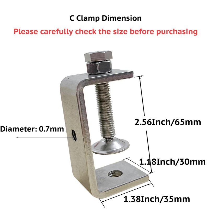 2PCS Stainless Steel Large C Clamp 65mm Heavy Duty Tiger