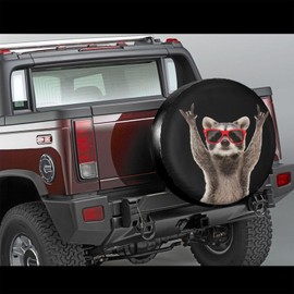 Spare Tire Cover Funny Raccoon in Red Sunglasses Wheel Tire Covers Waterproof Dust-Proof Wheel Tire Protector Weatherproof Tyre Covers Universal for Trailer RV SUV Truck Truck Off-Road Travel 16 Inch