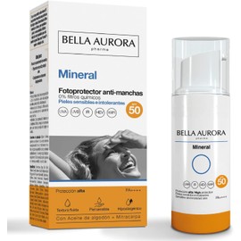 BELLA AURORA Fotoprotector gegen Flecken, Mineral, LSF 50, 50 ml, Gesichtsschutz, Anti-Flecken-Sonnenschutz, für empfindliche Haut, repariert und spendet Feuchtigkeit, mit Baumwollöl und Mitacarpa