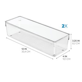 iDesign Utensil Holder and Silverware Organizer for Kitchen Utensils and Countertop Storage, The Linus Collection – Set of 2, 4" x 12" x 3", Clear