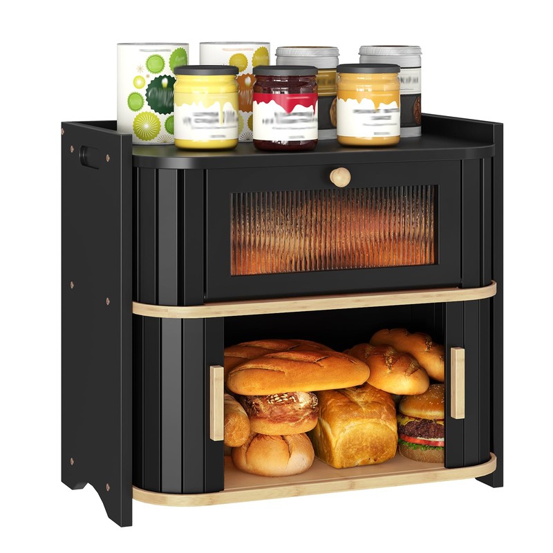 HOOBRO Bread Box, Bamboo Bread Box for Kitchen Countertop, 2
