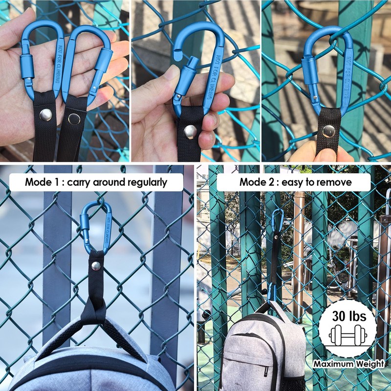 Sumgoo Bag Hook for Fence, Aluminum Alloy Carabiner Strap for