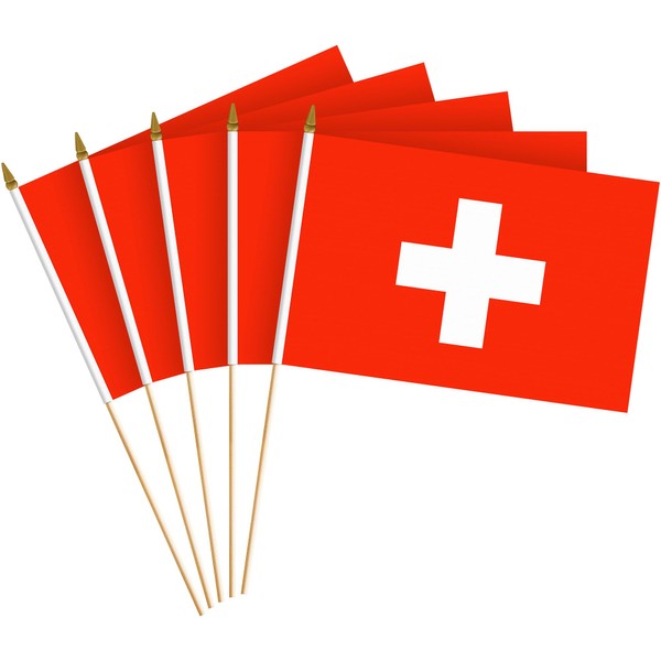 G128 12 Pack Handheld Switzerland Swiss Stick Flags | 8x12