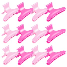 BAHABY Hair Clips for Styling Sectioning 12 Pack Pink Hot Pink Butterfly Clamps Hair Claw Clips Pro Salon Hair Clips for Styling, Sectioning, Cutting and Coloring