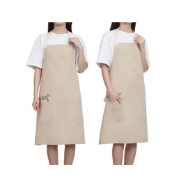 Pincy Soft Cotton Apron - Unisex Adjustable Bib Apron, Art Apron with Embroidered, Great for Florist and Kitchen (Beige)