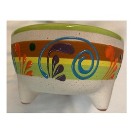 Made in Mexico Hand Painted Glazed Molcajete Guacamole Serving Plate Party Dish / Decoration Genuine Mexican Manual Salsa Clay De Barro Ceramico Molcajete Bowl 4.5" Small Shiny Glazed