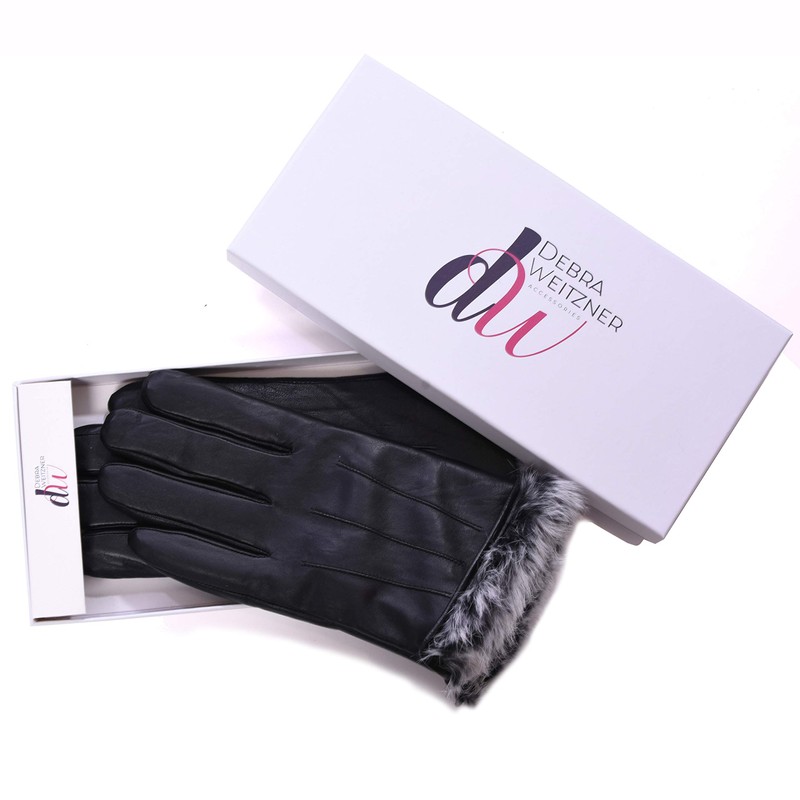 Debra Weitzner Mens Leather Gloves Black Touchscreen Gloves Rabbit Fur