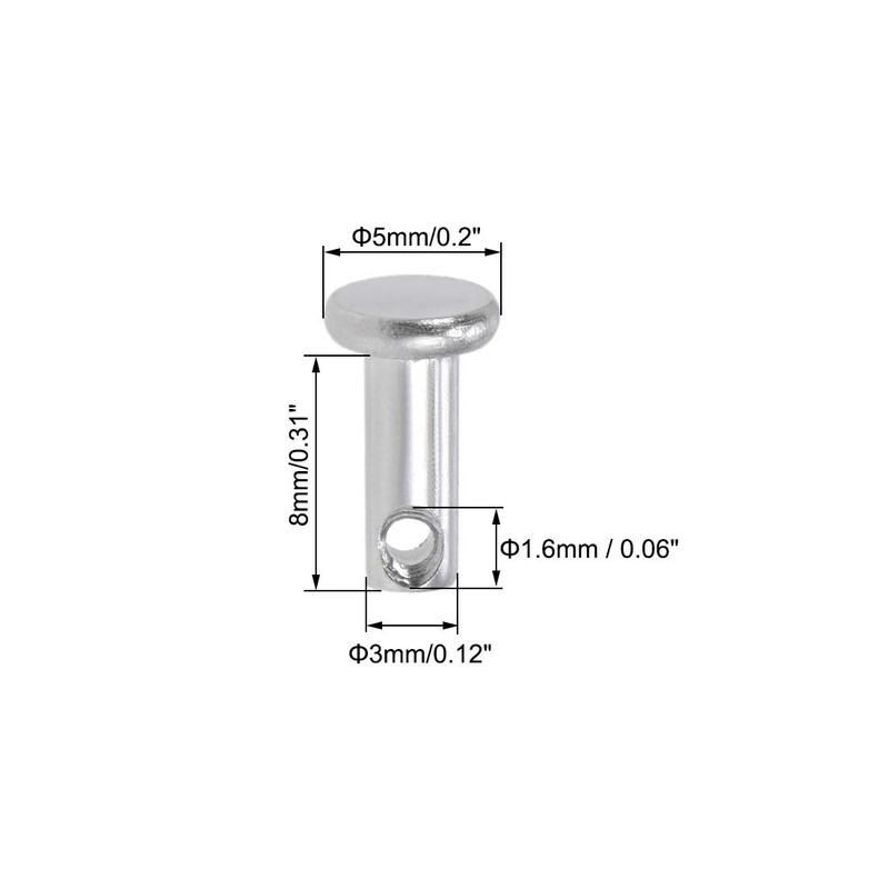 sourcing map Single Hole Clevis Pins - 3mm X 8mm