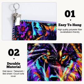 BVBOX Blacklight Wolf Tapestry 79"x59", Iridescent Garden Wolf Gaze Tapestry Glow In The Dark, UV Reactive Black Light Upright Animal Posters Wall Hanging for Bedroom Dorm Living Room Backdrop Decor