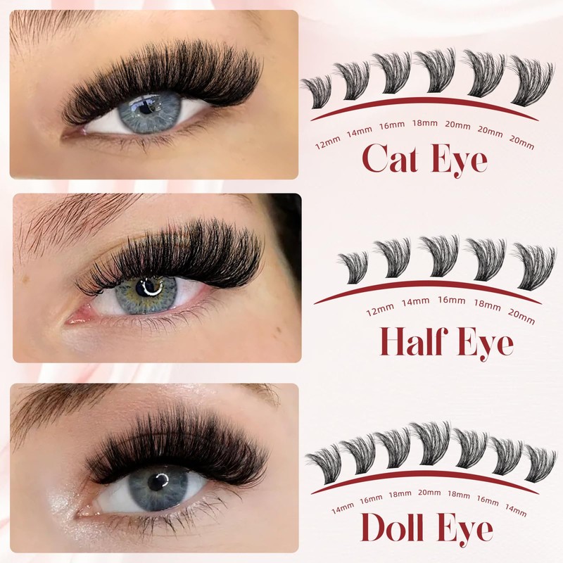 Higu clace Higu clace Fluffy-Cluster-Lashes 100D Individual-Eyelashes 12-20mm Volume Lash-Clusters