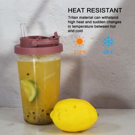 sweet grain Reusable Boba Tumbler - 24oz Tritan Iced Coffee Cup with Lid and Straw, BPA Free Leakproof Bubble/Boba Tea Cups with Carry Handle - Smoky Pink