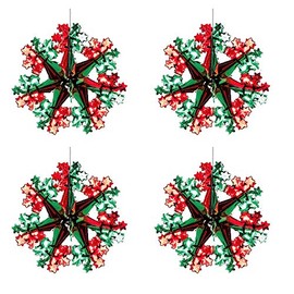 Widdle Wonderland Green/Red Christmas 2 Tone Foil Ceiling Decorations - Set 4 40cm Star Snowflakes