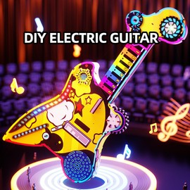 FoxiSteam 3D Wooden Puzzle - DIY Electric Guitar with Sound, LED Lights, Chargable, Adjustable Tone & Stress-Relief Roller – Fun UV Printed 3D Wooden Puzzle Music Toy for Kids & Adults