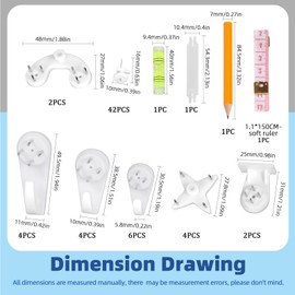 Glarks 68pcs Concrete Wall Hooks Kit, Invisible Nail Wall Screw Hangers, Non-Trace Invisible Nail Wall Hooks, Invisible Nail Screws Wall Hooks, Invisible Nail Hangers for Wall Non Trace Hanging Hooks