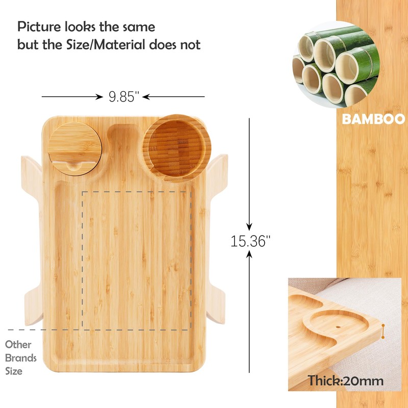 Nnewvante Couch Table on Arm,3 in 1 Large 15.36"x9.85" Bamboo